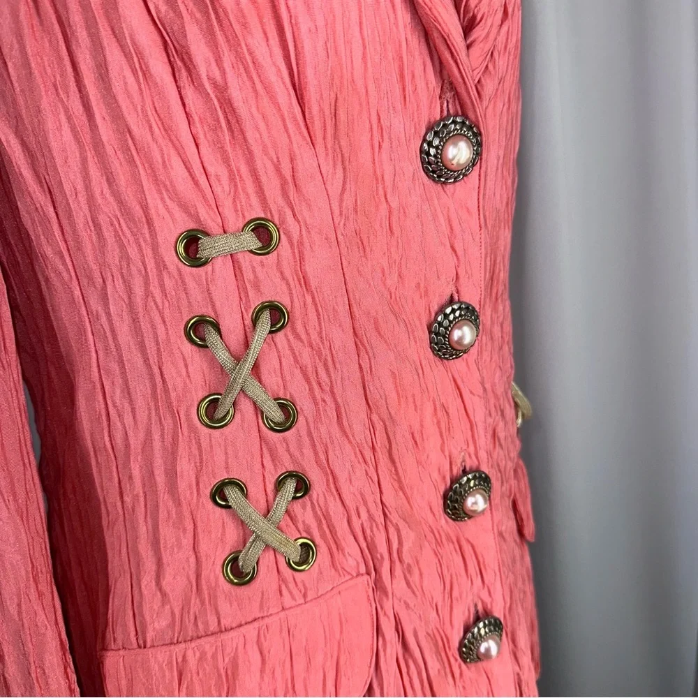 Vintage Sue Blue Tank And Jacket 2 Piece Set Sz‎ XL? Coral Crinkle USA Made READ